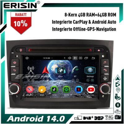 8-Kern 64GB Android 14 GPS Autoradio Bluetooth Wifi für Fiat Doblo DAB+ CarPlay