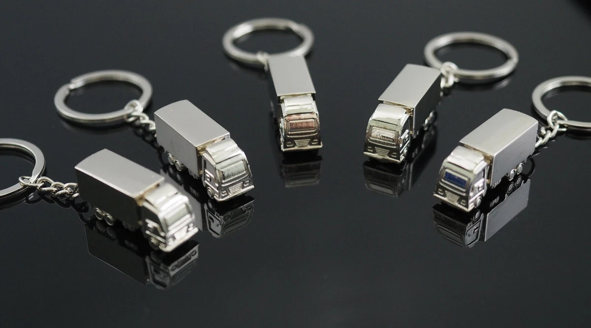 5x PCS Semi Truck Keychain Lorry Car Key Ring Key Fob Silver Metal