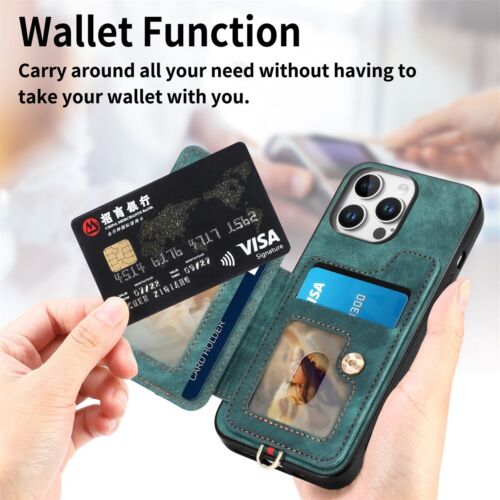 For iPhone 16 15 14 13 12 11 Pro Max XS 8 7 Case Leather Card Holder Stand Cover - Picture 42 of 66