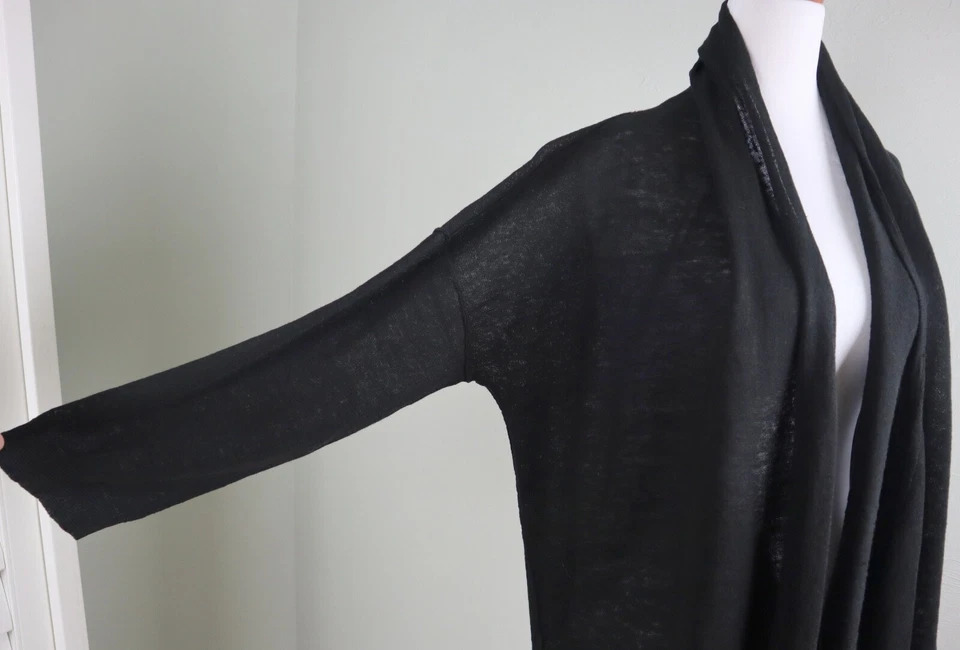 Suéter Cardi ANN TAYLOR NUEVO CON ETIQUETAS $78 Negro Sólido Frente Abierto Lino Talla Mediana Foto 3 de 4