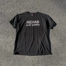 Vintage Fashion Victim Mens T Shirt Faded Black XL Rehab Is for Quitters USA