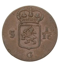 1808 1 Duit 5 1/16 Guilder Dutch Colonial Old Coin Louis Napoleon Rule BATAVIA