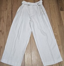 NWOT Polo Ralph Lauren Women's Off White Wide Leg Belted 100 Linen Pants Sz 16
