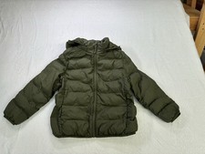 Uniqlo Kids Hooded Puffer Jacket Olive Green Size 5-6 Lightweight Full Zip