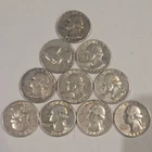 [Lot of 10] 1964 and Earlier 90% Silver Washington Quarter  25C, Circulated