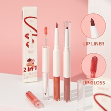 Women 2-In-1 Lip Gloss  Lip Liner Cosmetic 1Pcs Smudge-proof Double-ended