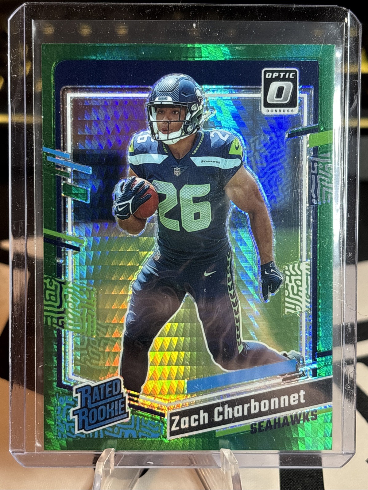2023 Donruss Optic #294 Zach Charbonnet Green Hyper Prizm Rated Rookie Seahawks