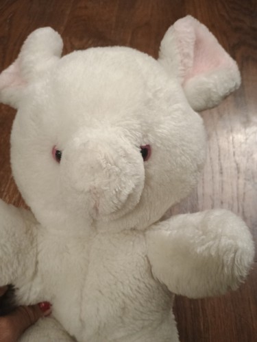 Vtg Gund Plush Teddy Bear Baby Rattle White Pink BIG ears Stuffed Animal 15" HTF - Picture 2 of 6