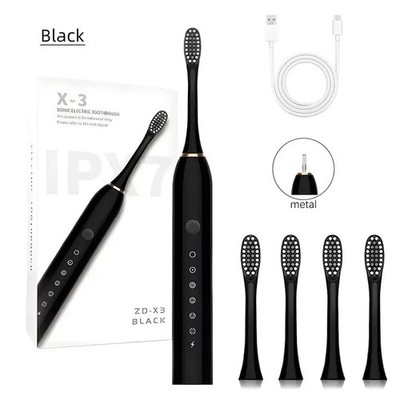 Electric Teeth Cleaner Portable Toothbrush New Sonic Rechargeable - Black