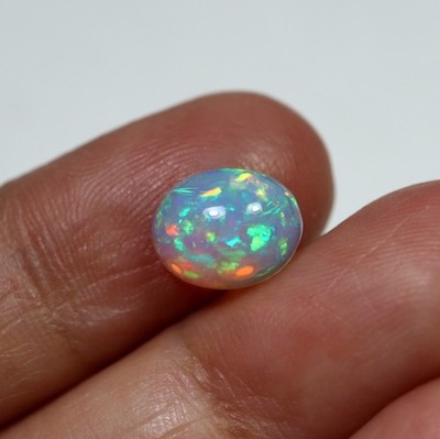 10x8mm Calibrated Oval Natural Ethiopian Multi Fire Opal Gemstone:1.4Ct Cabochon