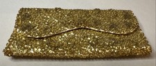 Vintage Bon Soir Gold Beaded Sequin Clutch Italy Beads Hong Kong Evening Bag