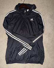 adidas Men's Black Hooded Full Zip Windbreaker Jacket 3-Stripe S