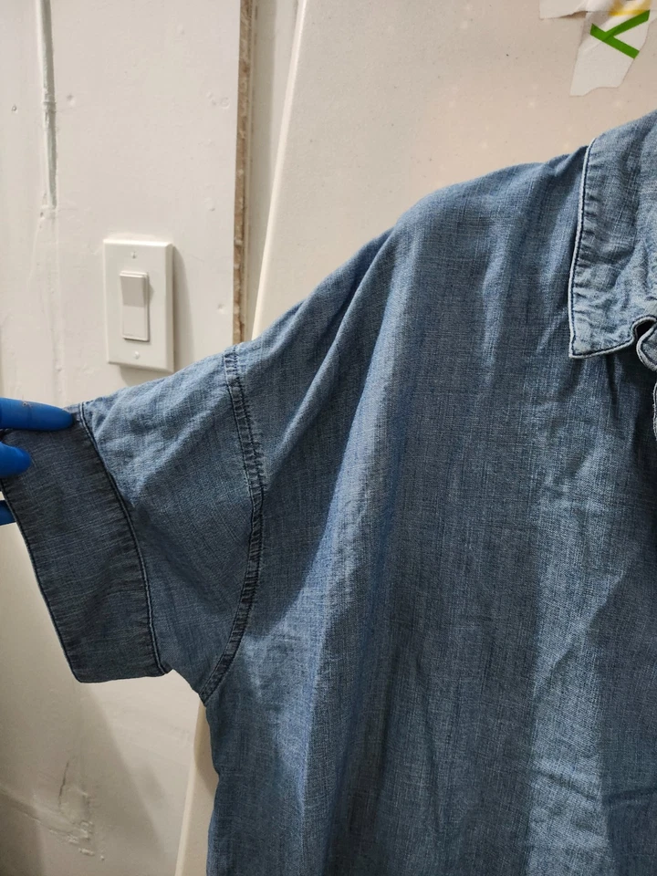 Top Caslon Mujer 3X Azul Plisado Denim Manga Corta Cuello Ancho Cuadrado Mezcla Tencel Foto 4 de 4