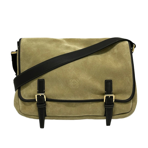LOEWE Ana Hobo 337.61.G95 Beige Black Suede Leather Shoulder Bag