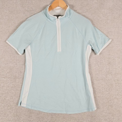 T by Talbots Womens Light Blue White UPF 50+ Quarter Zip Short Sleeve Top S - Picture 1 of 9