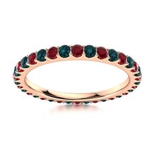 Full Eternity Round London Blue Topaz  Ruby 925 Silver Rose Plated Women Ring