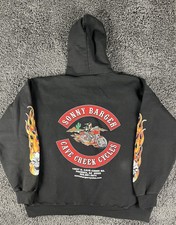 VTG Hells Angels Sonny Barger Cave Creek Cycles Hoodie Back Graphic, Sleeve Hits