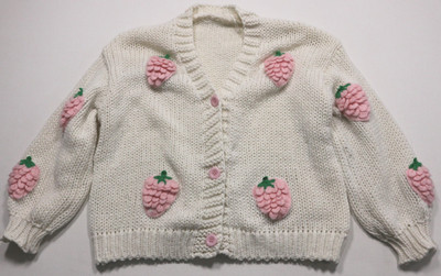 Cottagecore Strawberry Cardigan Chunky Knit 3D Applique Sweater Grandma Core Y2K