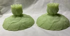 VTG Set Fenton Lime Green Satin Uranium Glass "Water Lily" Candle Holders - Glow