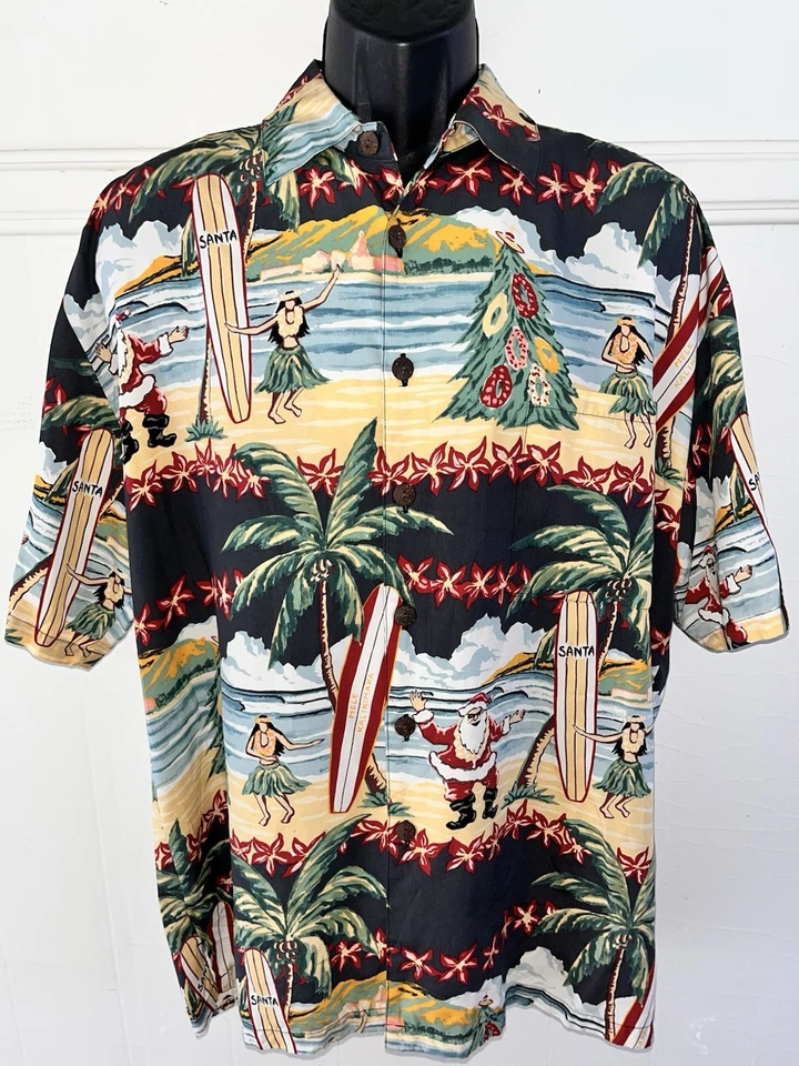 Винтажная вискозная рубашка KAHALA Ron Anderson Collection для серфинга Santa Mele Kalikimaka L - Изображение 4 из 4