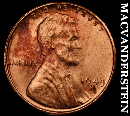 1949-S Lincoln Wheat Cent- Red- Choice Gem Brilliant Uncirculated Luster #J3652