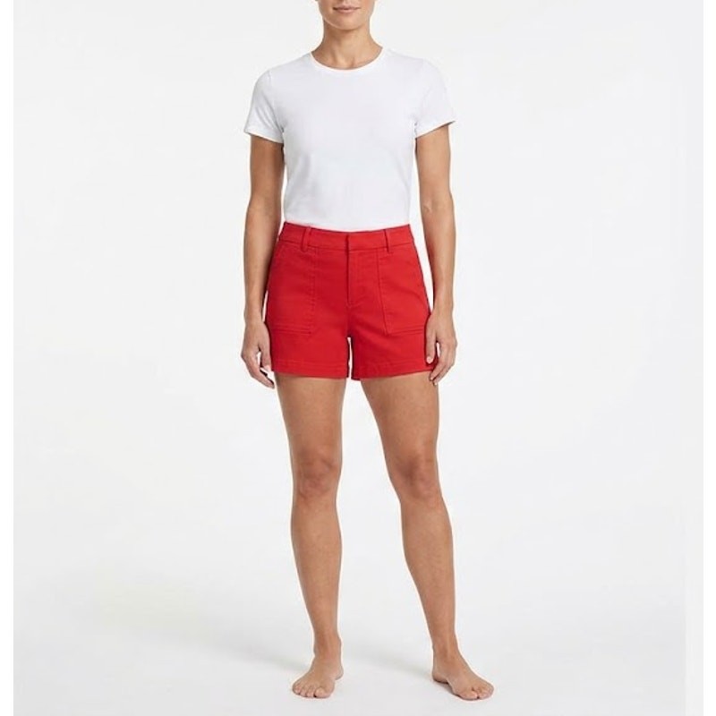 Spanx Polished Pull On Short XS Red Stretch Shaping Tailored Cotton Blend