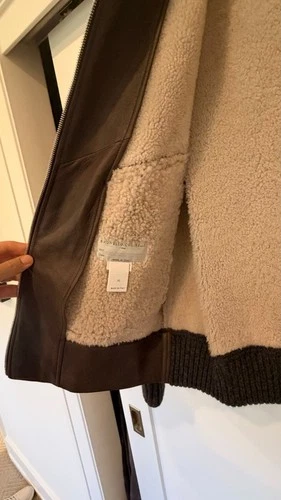 Brunello Cucinelli Men's Leather Shearling Jacket Coat Dark Brown XL NWT image 2
