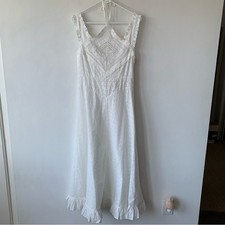 NWT Doen Frieda Cotton Eyelet Ruffle Lace Halter Midi Maxi Dress Salt White