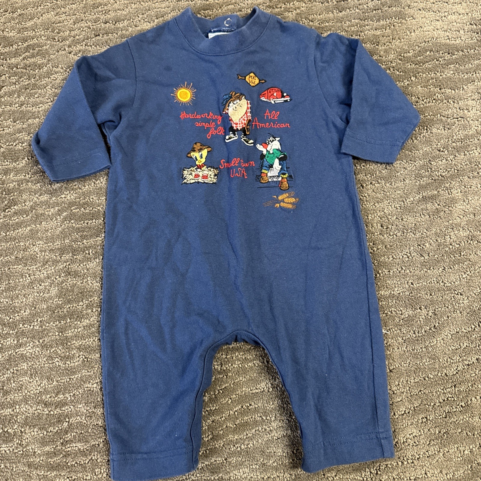 VTG '90s ACME Baby Coverall One Piece Suit 6 Mo Embroidered Looney Tunes Snaps