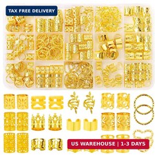 190 Pcs Gold Hair Jewelry for Braids  Dreadlocks - Loc Jewelry with Ring Cuffs,