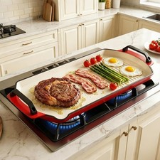 Double Burner Griddle 22.5x11 Inch Enameled Cast Iron for Grill Gas Stove