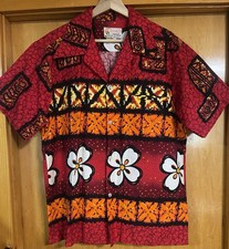 Keoki Hawaiian Sportswear Vintage 60's Barkcloth Tiki Shirt, 46" NEW OLD STOCK