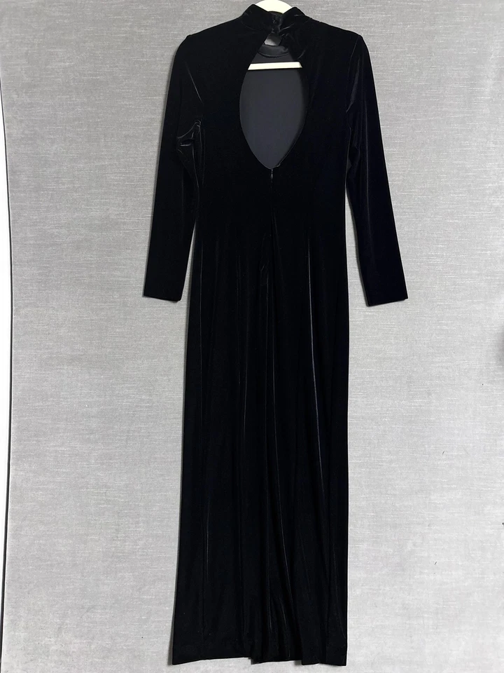 Vestido Faviana Vintage 6 Terciopelo Negro Espalda Abierta Cóctel Formal Gótico Addams Años 90 Foto 4 de 4