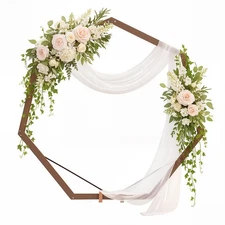 7FT Wooden Wedding Arch Heptagonal Wood Arches Arbor Backdrop Stand for Cerem...