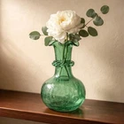 VTG MCM Blenko Hand Blown Turquoise Green Crackle Glass Ruffle Vase
