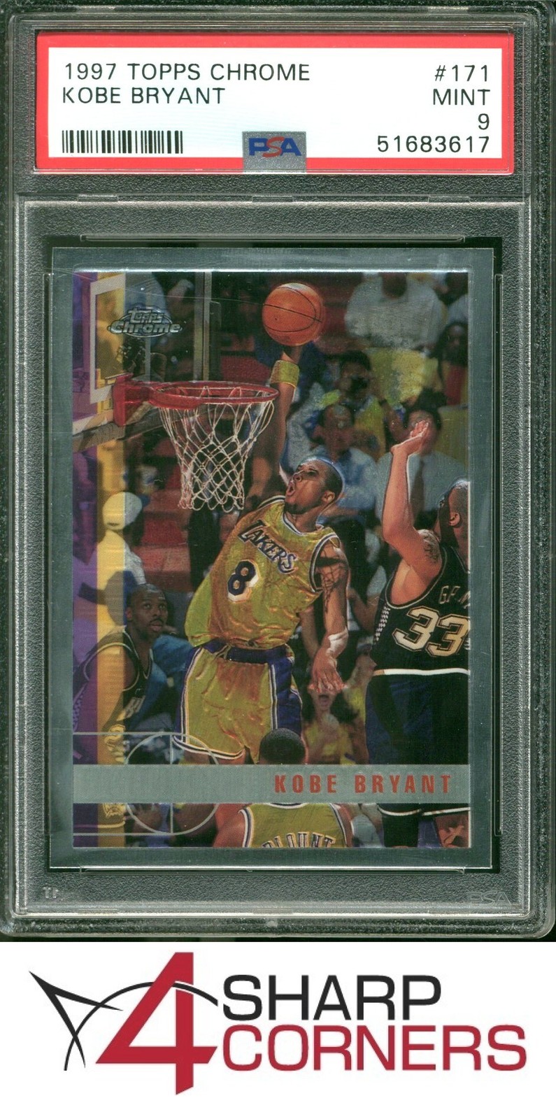 1997 TOPPS CHROME #171 KOBE BRYANT LAKERS HOF PSA 9 view 1