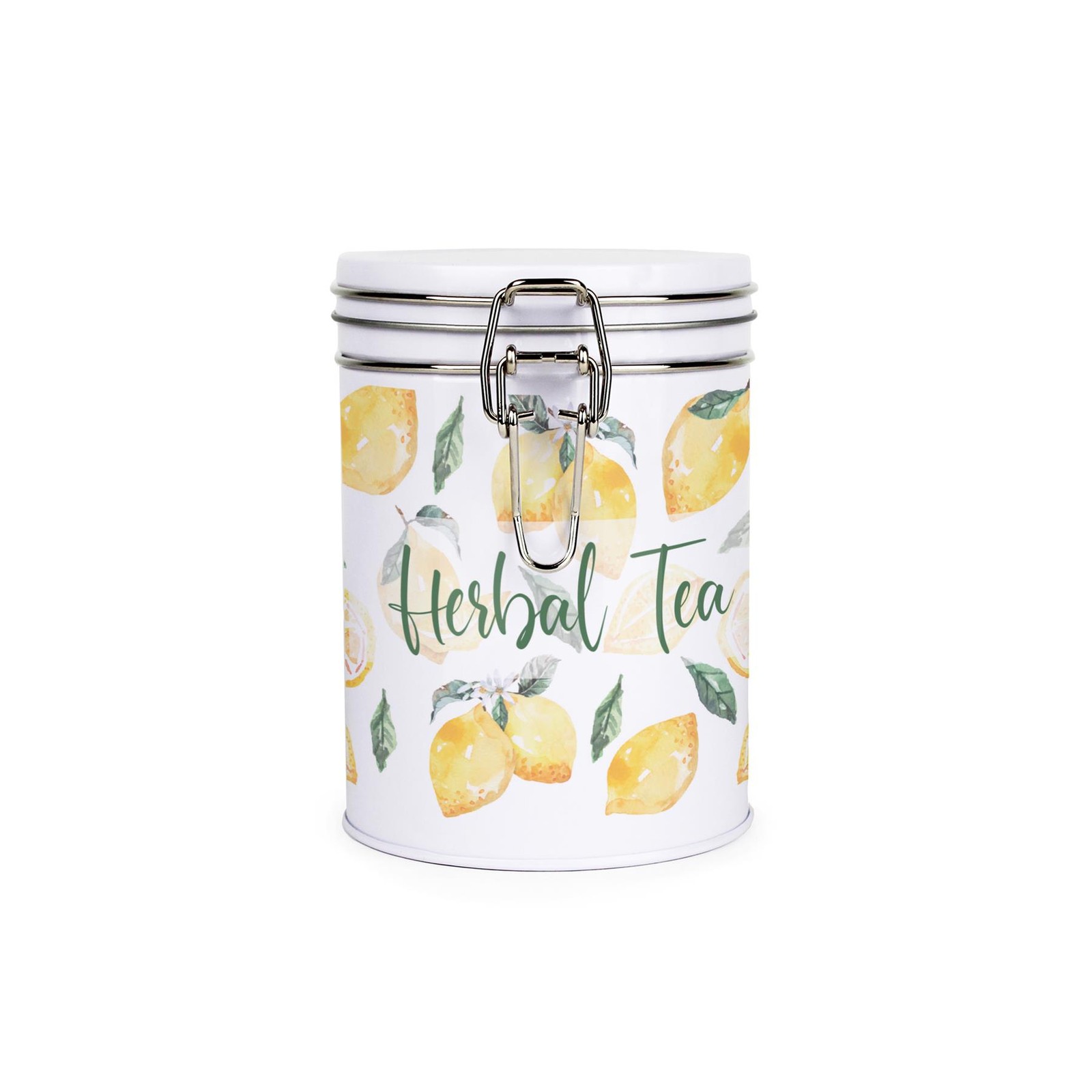Lemon Print Herbal Tea Canister - Stylish Metal Clip-Lid Kitchen Storage Gift