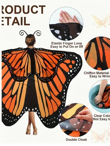 DISFRAZ ALAS MARIPOSA - Disfraz Mariposa Doble Capa con Diadema, Poliéster Foto 2 de 4
