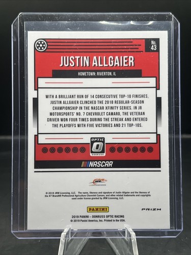 2019 Panini Donruss Optic Racing - JUSTIN ALLGAIER SILVER PRIZM #43 - Foto 3 di 3