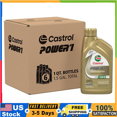 Castrol Power1 4T 10W-50 Full Synthetic Motorcycle Oil 1 Quart x 6 Pack