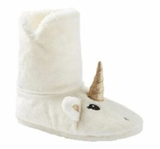 Justice Girls Unicorn Faux Fur Shimmer 3DHorn Ears Bootie Slippers Boots Slip-on