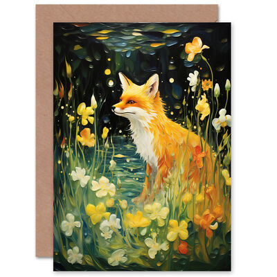 Fuchs Traum Blumen Lilie Blumen im Frühling Geburtstag Danke Blanko Grußkarte