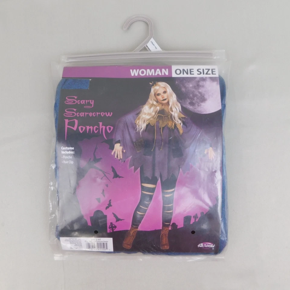 Poncho Espantalho Assustador Fantasia Feminina Halloween - Adulto Tamanho Único #2918 - Imagem 3 de 4