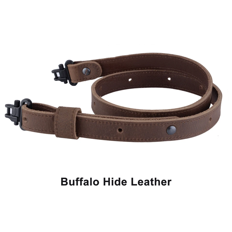 Rifle Gun Sling Buffalo Leather with Mil-Spec Swivel Crazy Horse Brown Stitch - Image 2 of 4