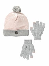 DKNY Velvet Beanie  Tech Gloves Set Big Girls Blush Color