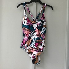New Kona Sol Floral One Piece Swimsuit Women's Size M Tropical Padded Bra