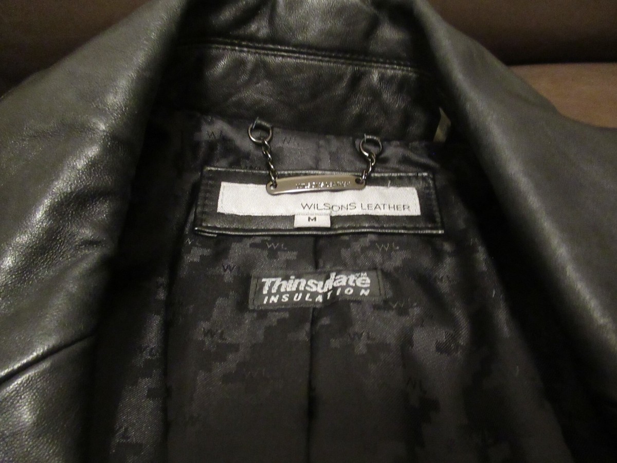 WILSONS BLACK LEATHER THINSULATE INSULATION 4 Button JACKET COAT 2 