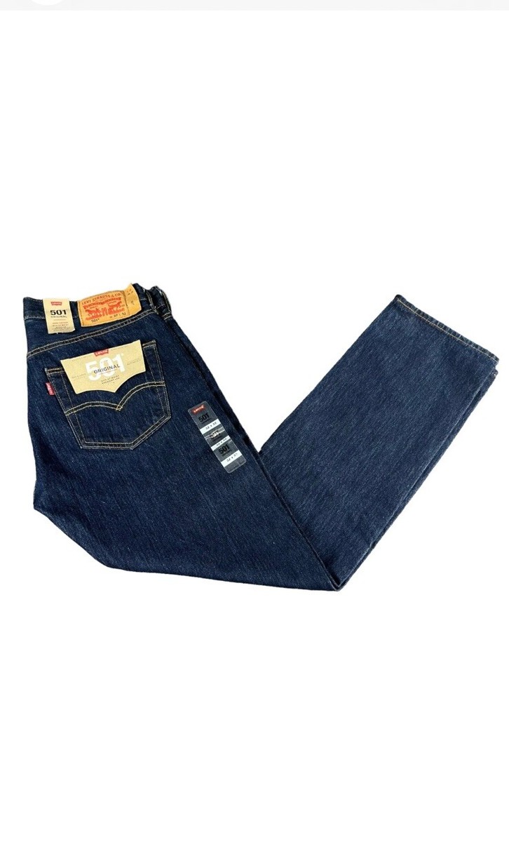 New Men's Levi's 501 Original Button Fly Dark Blue Denim Jeans