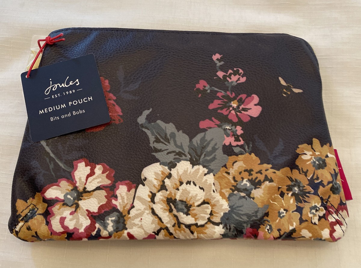 Joules Cambridge Floral Medium Zip Pouch New