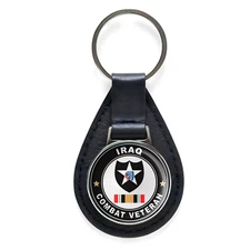 2nd Infantry Division Iraq Combat Veteran Black Leather Keychain Silver Keyring